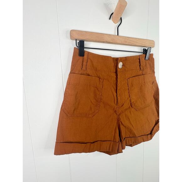Anthropologie Colette Linen Patch Pocket Shorts Size 26 High Rise Rust - Picture 6 of 11